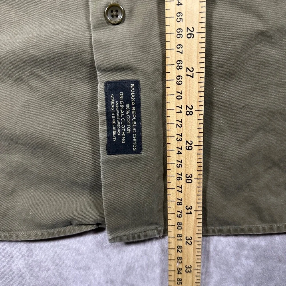 VTG Banana Republic Mens L Olive Green Cotton Military Work Shirt Long‎ Sleeve